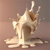 3d interpretazione di un' latte spruzzo su un' beige sfondo., ai generativo Immagine foto