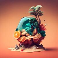 tropicale isola con frutta e verdure. 3d illustrazione., ai generativo Immagine foto