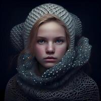 ritratto di un' bellissimo ragazza nel un' inverno cappello e sciarpa., ai generativo Immagine foto