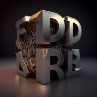 3d rendere di astratto metallico cubo con parola sviluppare., ai generativo Immagine foto