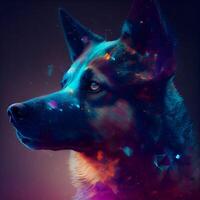 Tedesco pastore cane ritratto con colorato stellato sfondo. digitale pittura., ai generativo Immagine foto