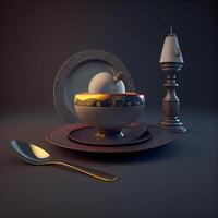 eid mubarak Arabo caffè cerimonia 3d rendere, ai generativo Immagine foto