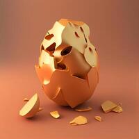 rotto uovo su un' Marrone sfondo. 3d rendere. illustrazione, ai generativo Immagine foto