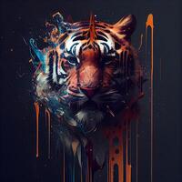 tigre testa con colorato dipingere spruzzi su un' nero sfondo., ai generativo Immagine foto