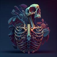 umano scheletro anatomia. anatomia di il umano corpo. 3d illustrazione, ai generativo Immagine foto