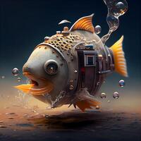 3d illustrazione di un' carino pesce nel il acqua., ai generativo Immagine foto