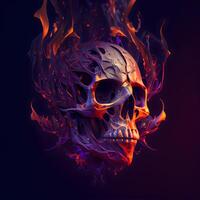 cranio nel fuoco fiamme. Halloween sfondo. 3d illustrazione., ai generativo Immagine foto