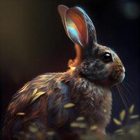 3d interpretazione di un' coniglio su un' buio sfondo, digitale la pittura, ai generativo Immagine foto