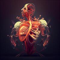 umano corpo con polmoni e circolatorio sistema su buio sfondo. illustrazione., ai generativo Immagine foto