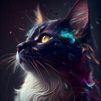 fantasia ritratto di un' gatto con multicolore dipingere schizzi, ai generativo Immagine foto