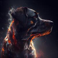 labrador cane da riporto ritratto con fuoco e Fumo su nero sfondo, ai generativo Immagine foto