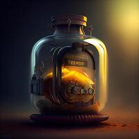 3d illustrazione di un' Magia pozione nel un' bottiglia su un' buio sfondo, ai generativo Immagine foto
