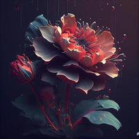 rosso peonia fiore su un' nero sfondo. 3d illustrazione., ai generativo Immagine foto