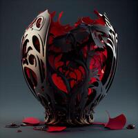 3d illustrazione di un' cuore fatto di metallo con nero e rosso elementi, ai generativo Immagine foto