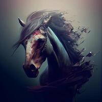 fantasia nero cavallo con rosso criniera. 3d illustrazione., ai generativo Immagine foto