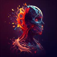 astratto umano testa fatto di fuoco e Fumo. 3d illustrazione., ai generativo Immagine foto