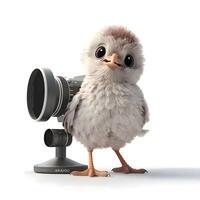 corvo con telecamera isolato su bianca sfondo. 3d illustrazione., ai generativo Immagine foto