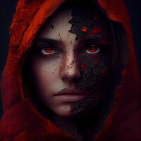 ritratto di un' giovane donna con sangue su sua viso. Halloween., ai generativo Immagine foto