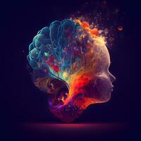 umano testa con cervello fatto di colorato Fumo. 3d illustrazione., ai generativo Immagine foto