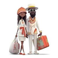 coppia di turisti con valigie isolato su un' bianca sfondo., ai generativo Immagine foto