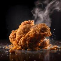 fritte pollo con Fumo su un' nero sfondo. selettivo messa a fuoco., ai generativo Immagine foto