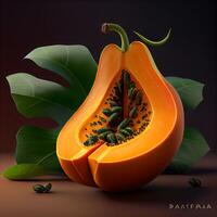 papaia frutta con foglia. 3d rendere illustrazione isolato su bianca sfondo, ai generativo Immagine foto