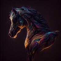 cavallo testa con astratto colorato dipingere su un' nero sfondo. 3d illustrazione, ai generativo Immagine foto