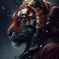 ritratto di un' tigre nel il pioggia. digitale la pittura. 3d resa., ai generativo Immagine foto