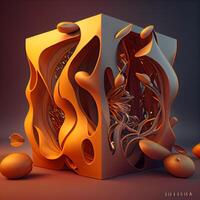 astratto 3d illustrazione di geometrico forme nel arancia e nero colori., ai generativo Immagine foto