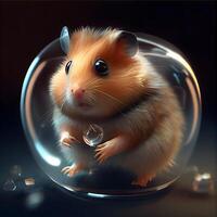 criceto nel un' bicchiere sfera. 3d illustrazione. animale., ai generativo Immagine foto