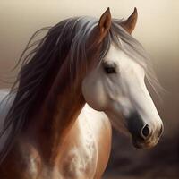 bellissimo bianca cavallo con lungo criniera ritratto su tramonto sfondo., ai generativo Immagine foto