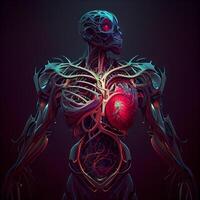 umano cuore anatomia, 3d illustrazione, isolato su buio sfondo., ai generativo Immagine foto