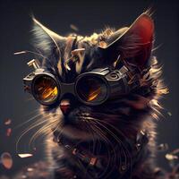 fantasia ritratto di un' gatto indossare aviatore occhiali. 3d rendering, ai generativo Immagine foto