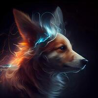 ritratto di un' rosso gallese corgi cane con un' fulmine effetto foto