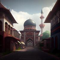moschea nel il mezzo di il strada, 3d rendere. foto