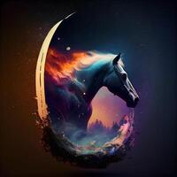 cavallo testa nel spazio con fuoco e stelle. illustrazione. foto
