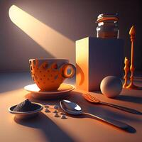 tazza di caffè nel il mattina luce. 3d resa. foto