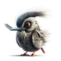 carino cartone animato uccello con grande blu occhi. 3d illustrazione. foto