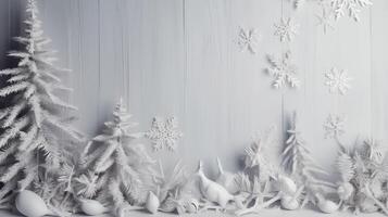 allegro Natale e contento vacanze saluto carta, telaio, striscione. nuovo anno. noel. neve Natale albero leggero sfondo. inverno natale vacanza tema. piatto posizione.. creato con generativo ai foto