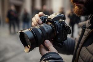 mondo fotografia giorno illustrazione uomo e donna fotografi, telecamera, agosto 19, generativo ai foto