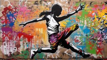 ai generato. ai generativo. strada arte graffiti di danza persona musica ritmo. ispirato di Banksy metropolitana cultura. grafico arte foto