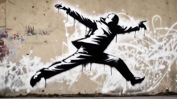 ai generato. ai generativo. strada arte graffiti di danza persona musica ritmo. ispirato di Banksy metropolitana cultura. grafico arte foto