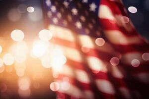 Stati Uniti d'America bandiera con un' morbido leggero bokeh creato con generativo ai tecnologia. foto