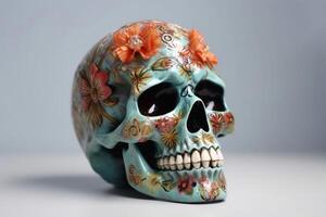 un' cranio per dia de los muertos su leggero sfondo creato con generativo ai tecnologia. foto