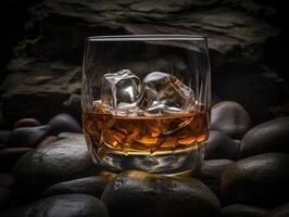 whisky su il rocce fotografia, generativo ai foto