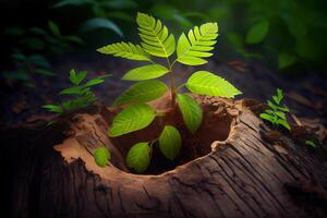 piccolo grappolo di vegetazione nel il foresta. generativo ai foto