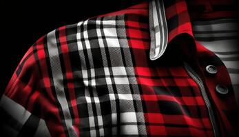 Nero, rosso e bianca tartan plaid senza soluzione di continuità tessuto su camicia. ai generato. foto