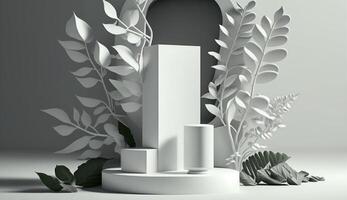 3d bianca podio per bellezza cura della pelle prodotti Schermo. In piedi per mostrare cosmetico Prodotto. ai generato. foto