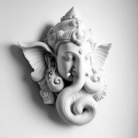un' bianca murato camera con un' statua di un indiano mitologico Dio signore Ganesha come murale. ai generato. foto