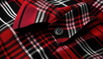 Nero, rosso e bianca tartan plaid senza soluzione di continuità tessuto su camicia. ai generato. foto